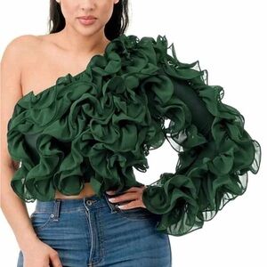 Ruffled One-Shoulder Crop Blouse 1x Fits 14-16. 2x Fits 18-20.3x Fits 22-24